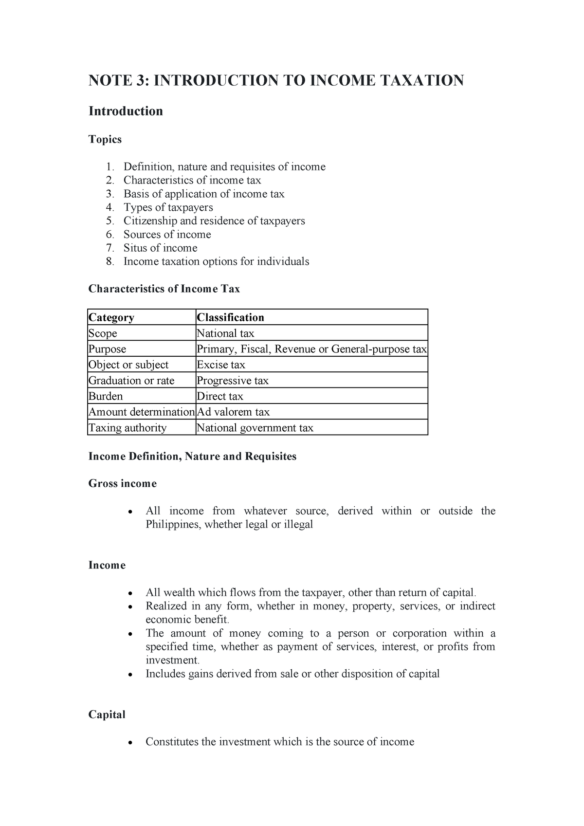 Note-3 - Taxation Notes - NOTE 3: INTRODUCTION TO INCOME TAXATION ...