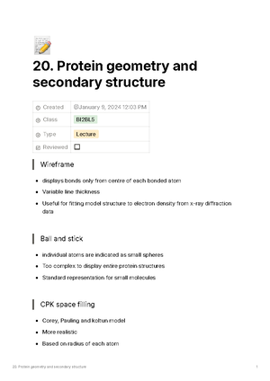 Protein Structure and Function Lecture 1 - Protein Structure and ...