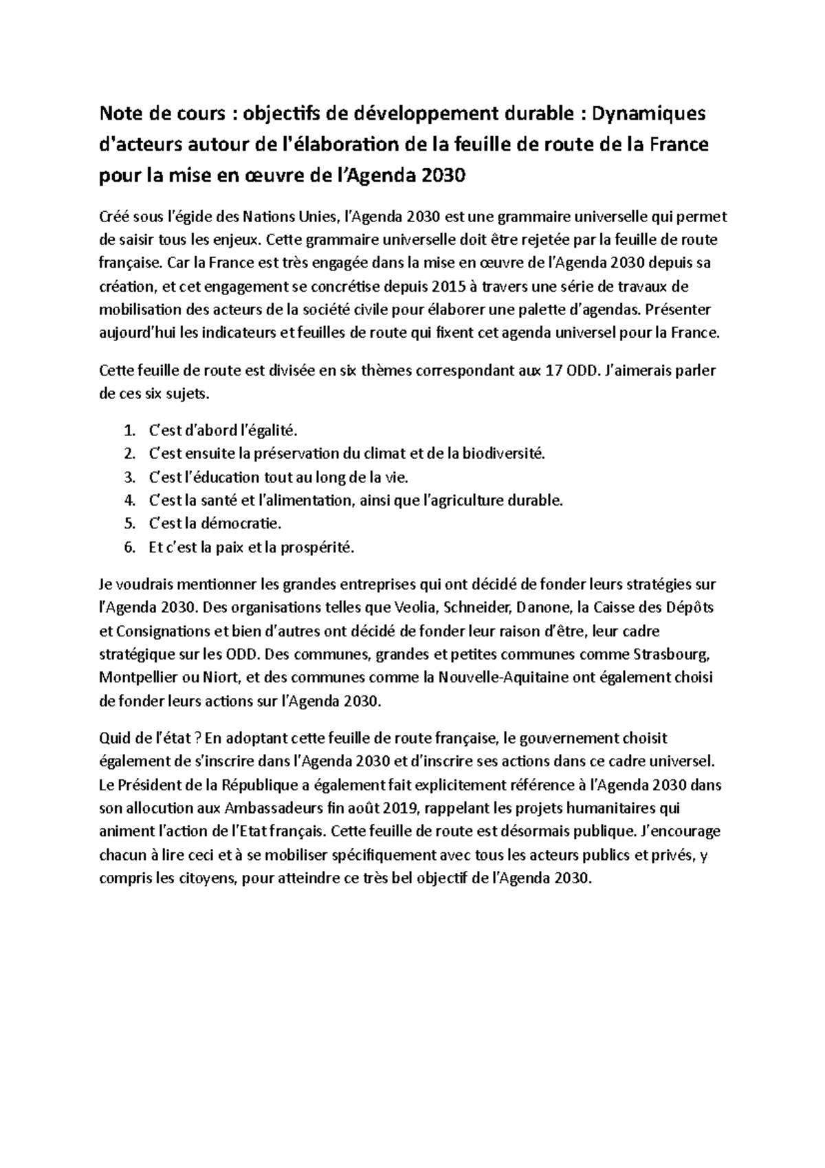 Objectif DD agenda 2030 - Note de cours : objectifs de développement ...