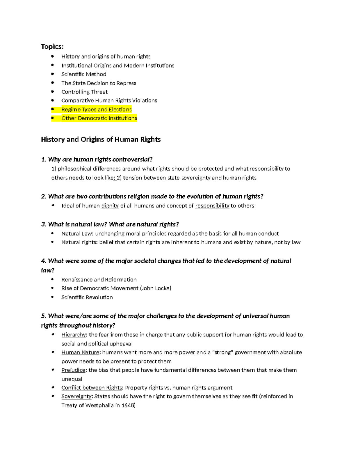 PS381 Study Guide Haglund - Topics: History and origins of human rights ...