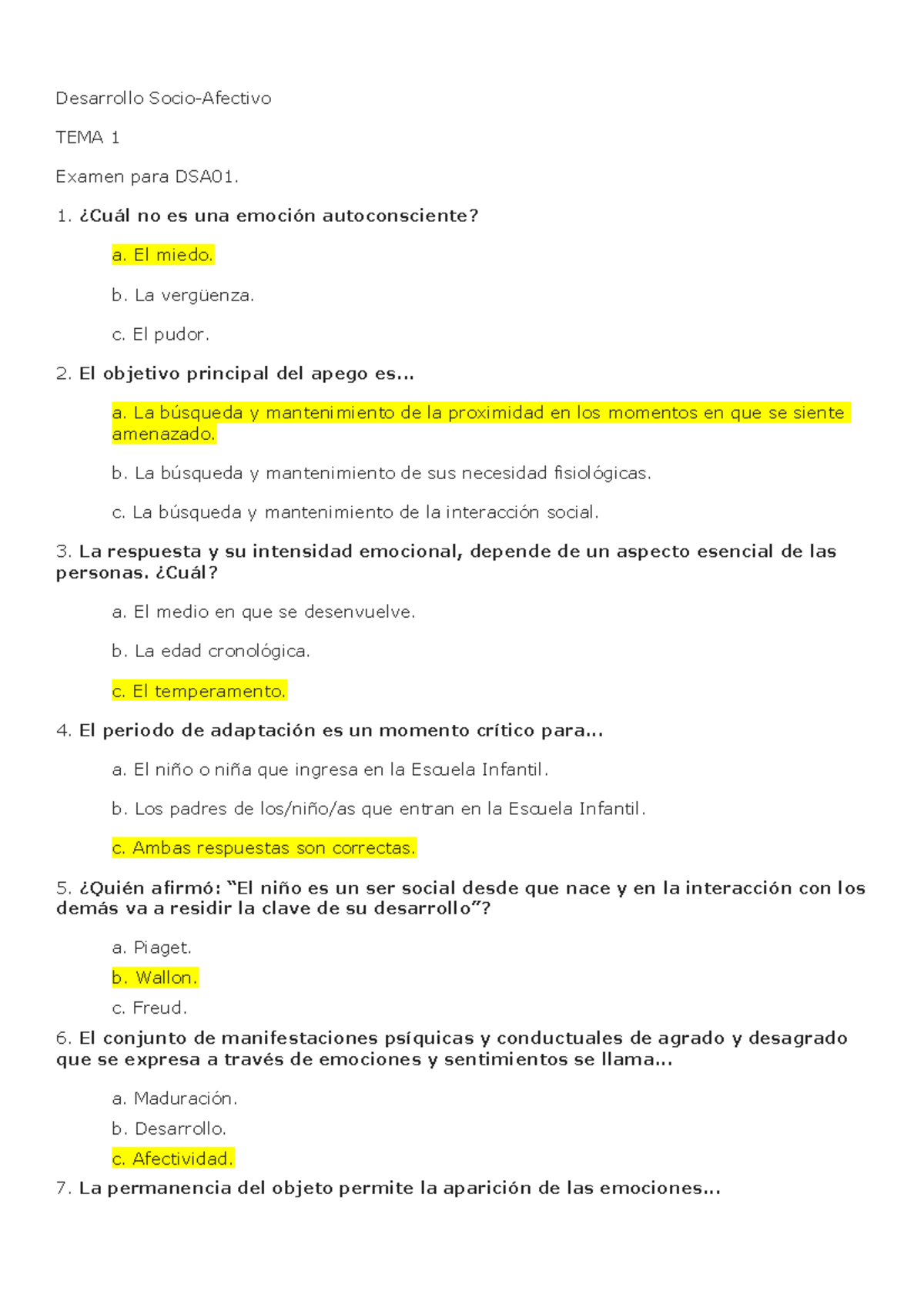 DSA Exámenes - Desarrollo Socioafectivo - Desarrollo Socio-Afectivo ...