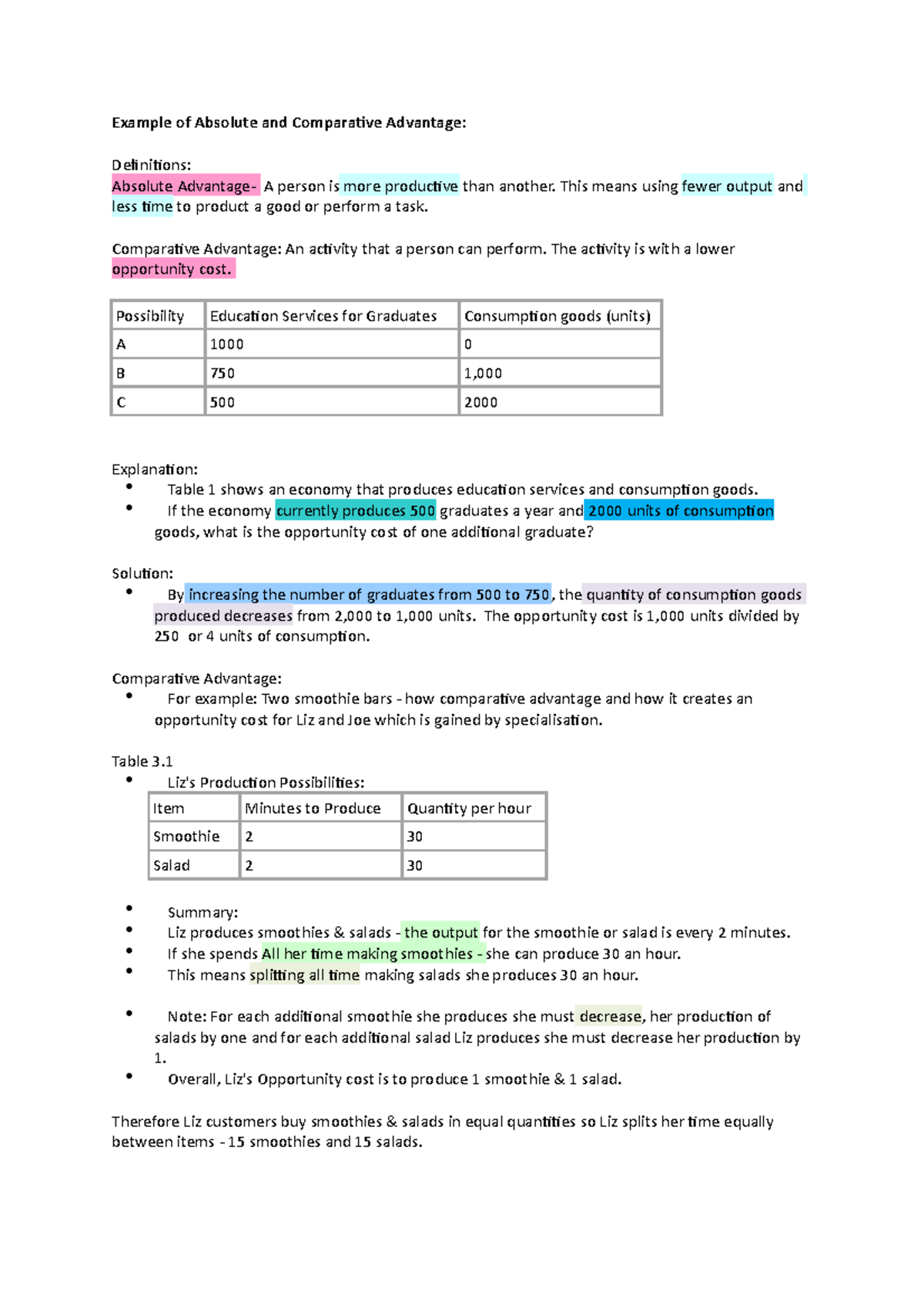 Lecture 3 Example Of Absolute And Comparative Advantage Example Of 