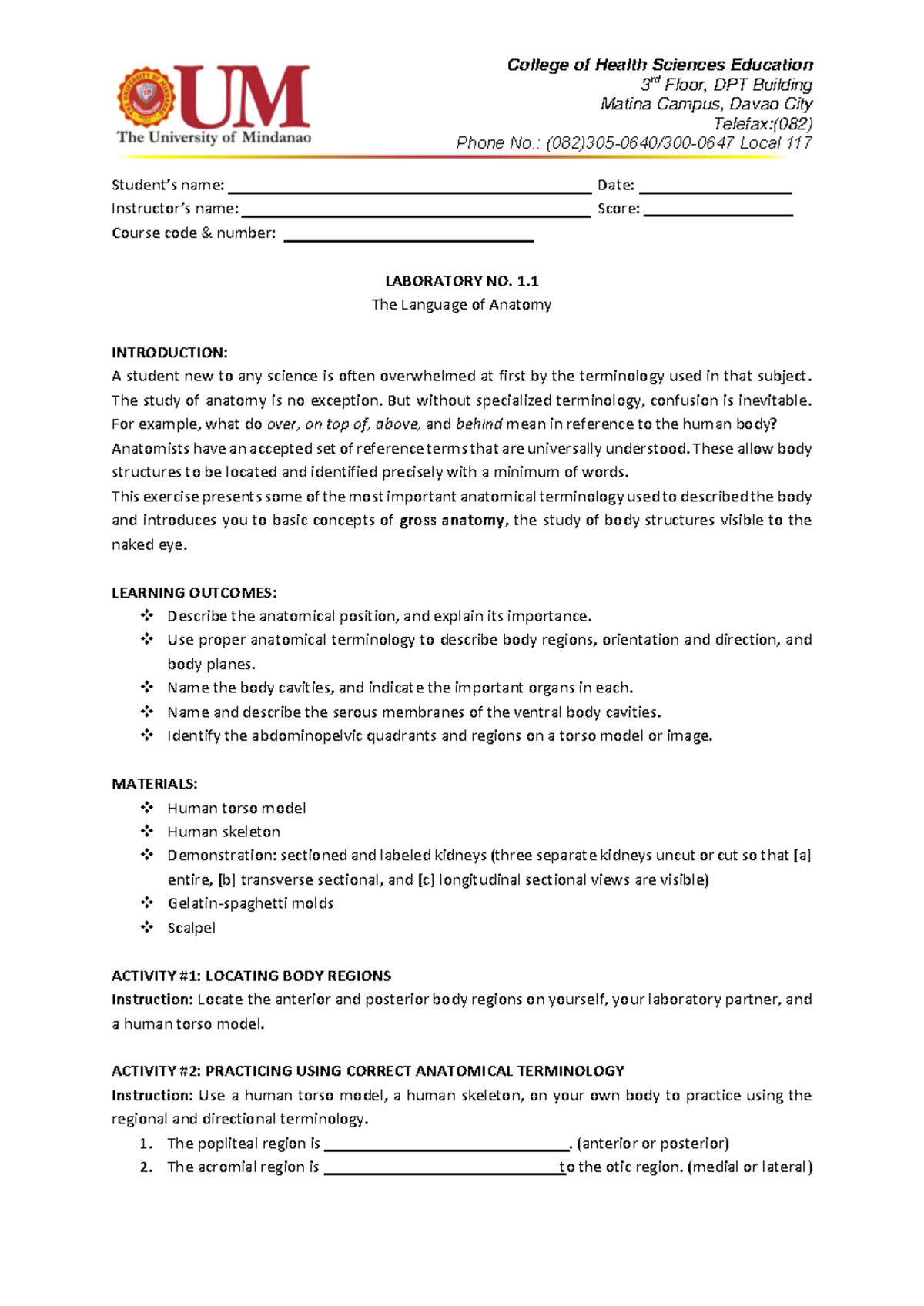 LAB Manual 1 3 rd Floor, DPT Building Matina Campus, Davao City