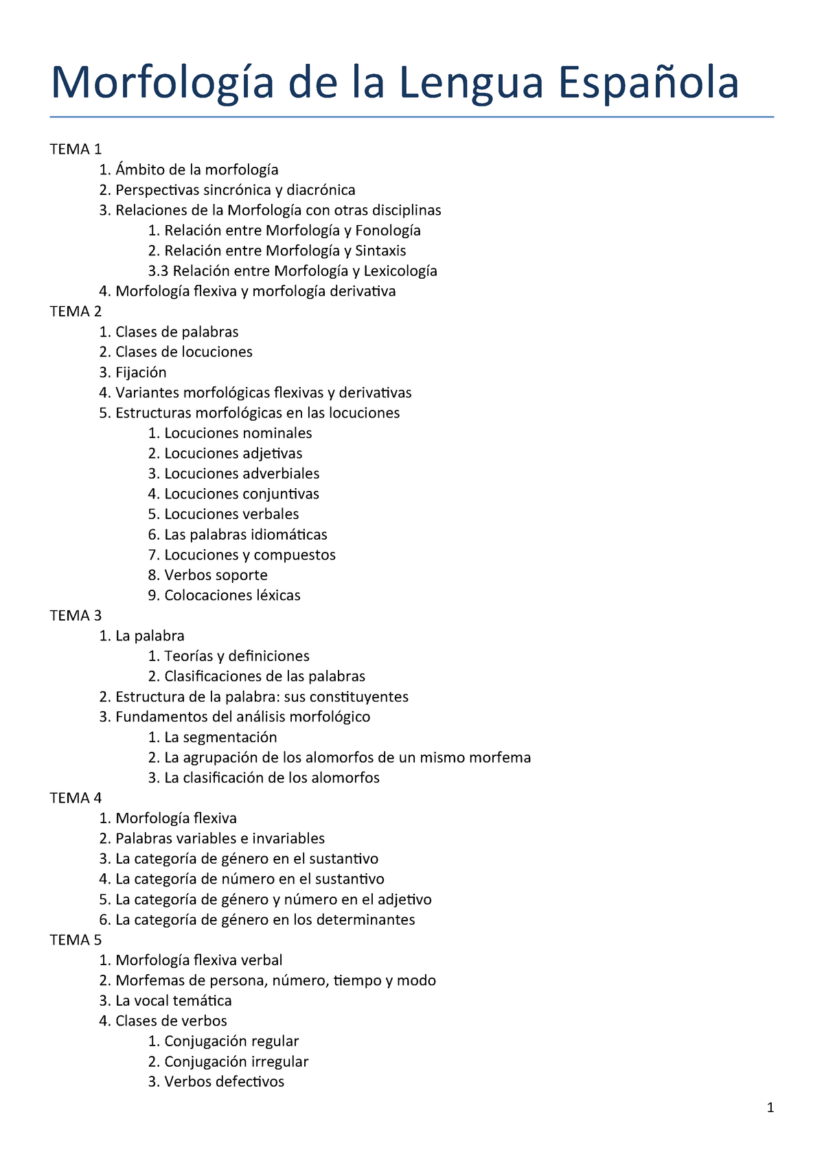 Morfología De La Lengua Española Resumen Temas 1 A 8 - StuDocu