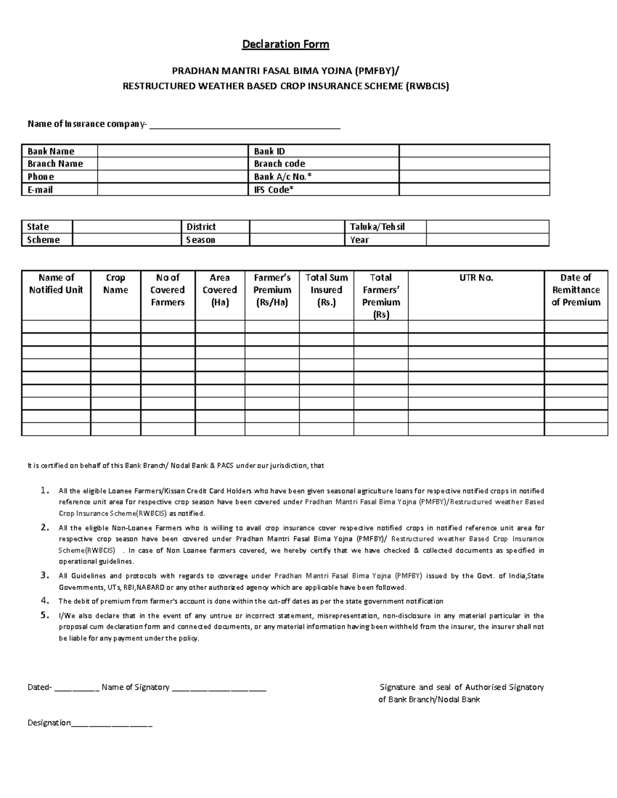 Pradhan mantri fasal Bima Yojana form - ANPH108 - Studocu