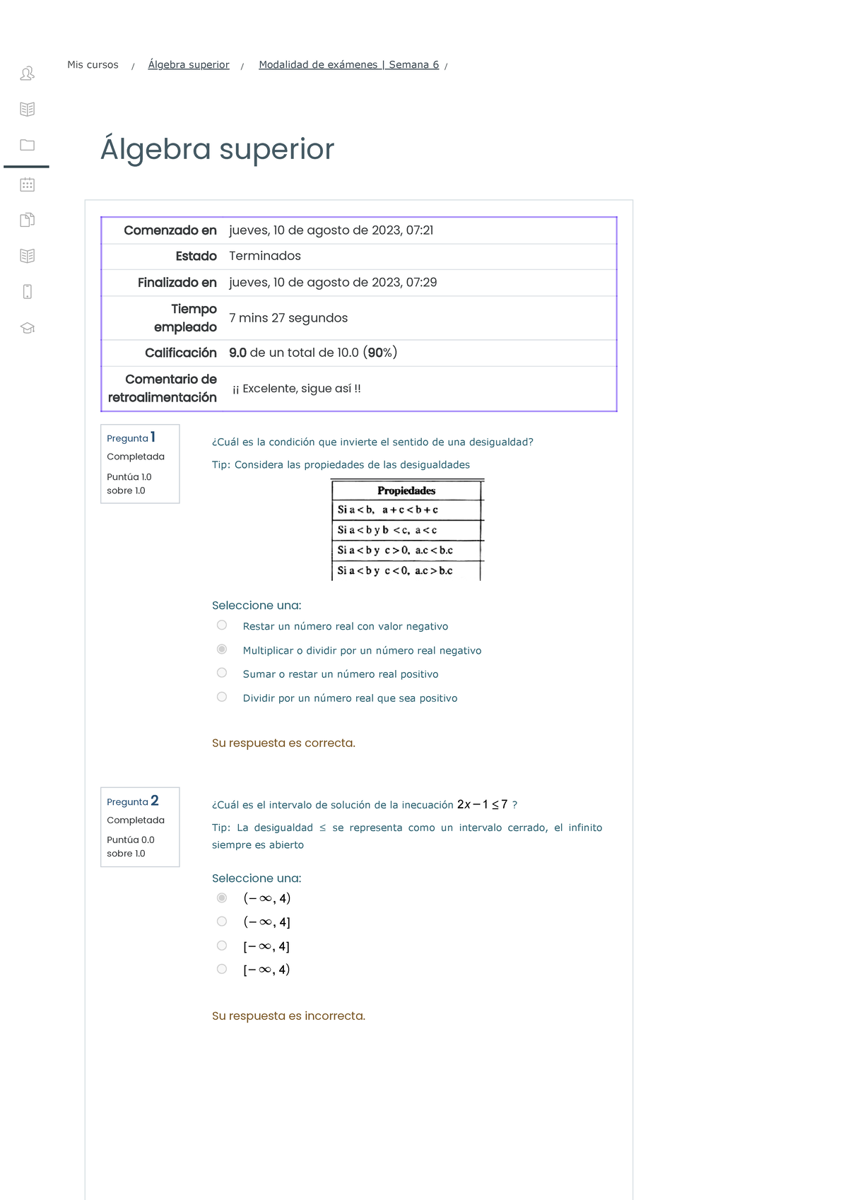 Modalidad De Exámenes Semana 6 Revisión Del Intento - Álgebra Superior ...