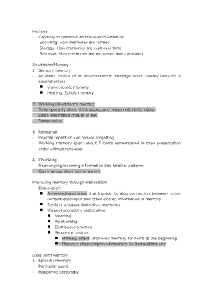 Ch 8 Book Notes - Chapter 8 – Memory Memory – Broadly Defined As The ...