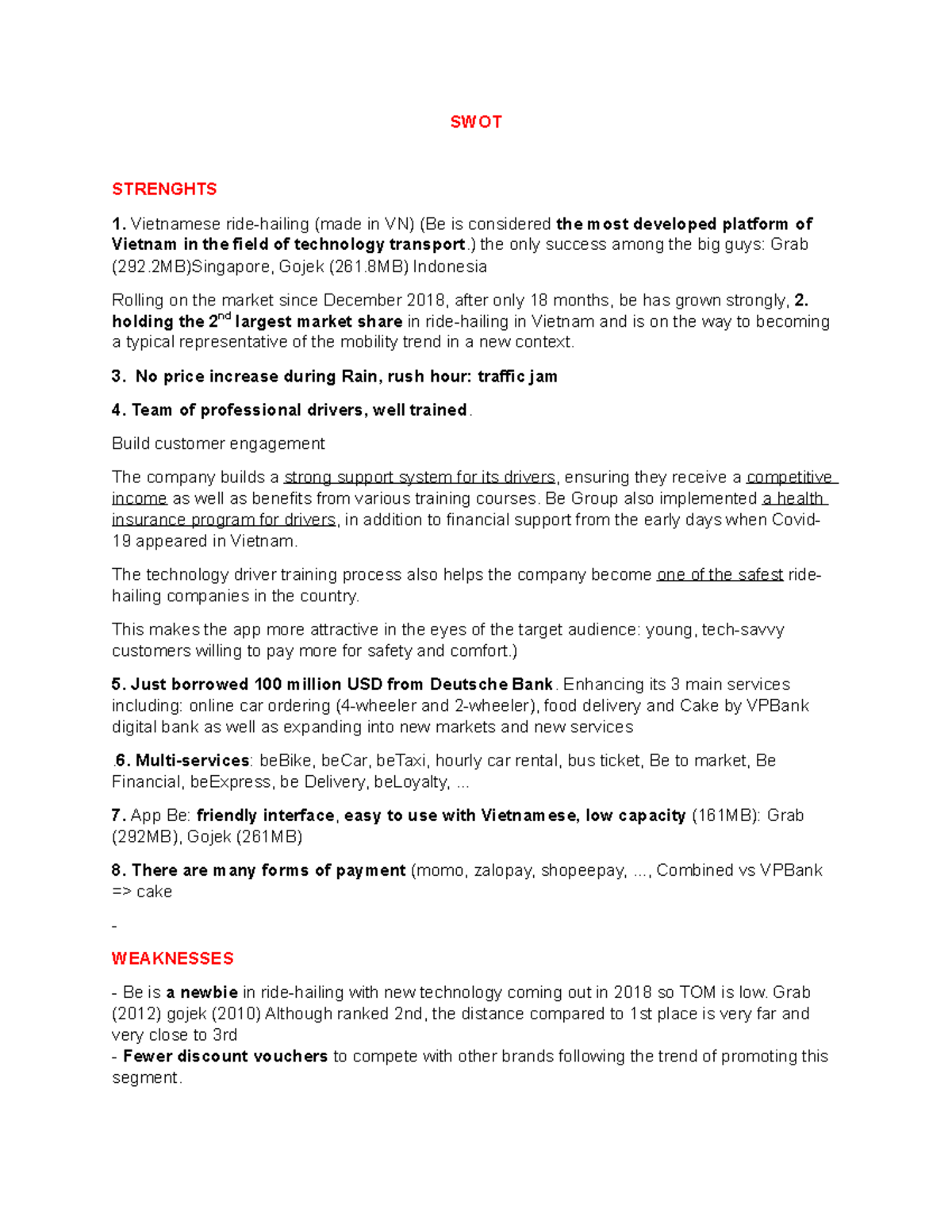SWOT - marketing strategy. swot - SWOT STRENGHTS Vietnamese ride ...