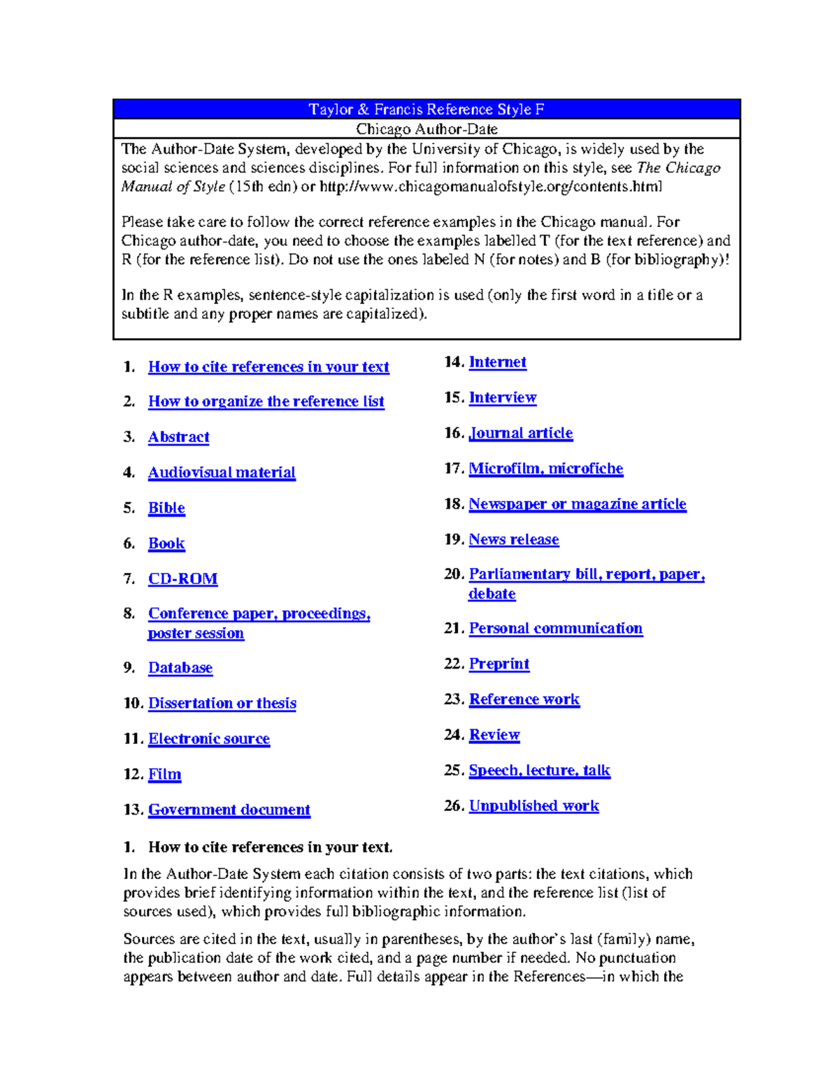 How To Cite References - Taylor & Francis Reference Style F Chicago ...