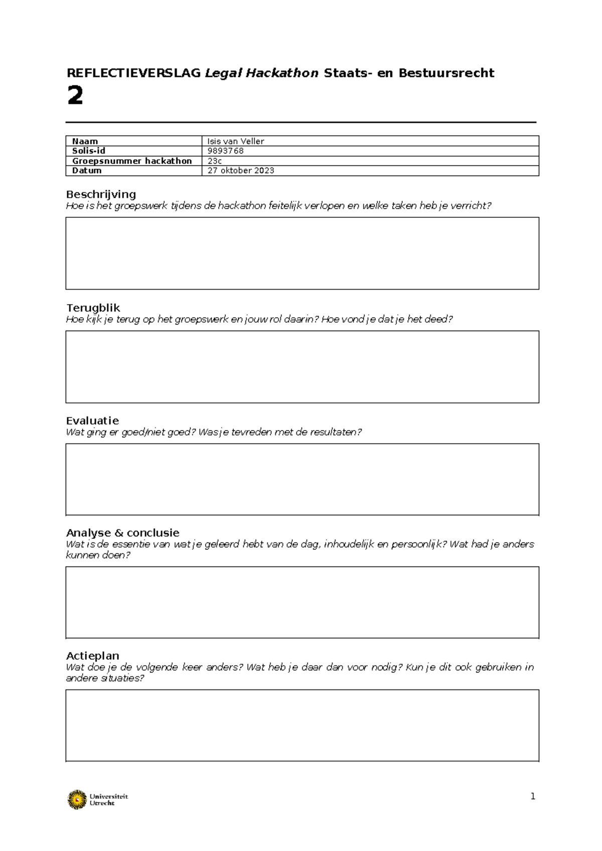 Format reflectieverslag Hackaton ISBR - REFLECTIEVERSLAG Legal ...