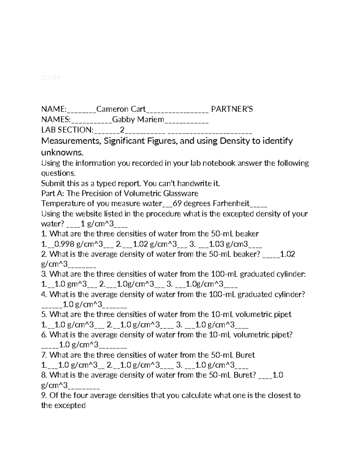 Page - Assignment - Page of 2 ZOOM NAME:Cameron Cart_________ PARTNER’S ...