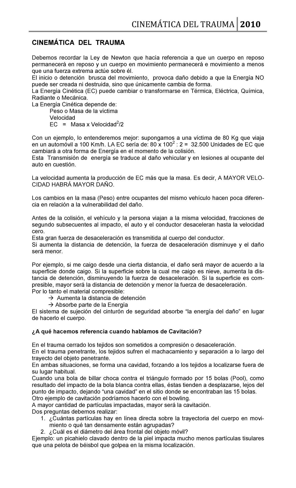 Cinematica del trauma en accidentes - - Studocu