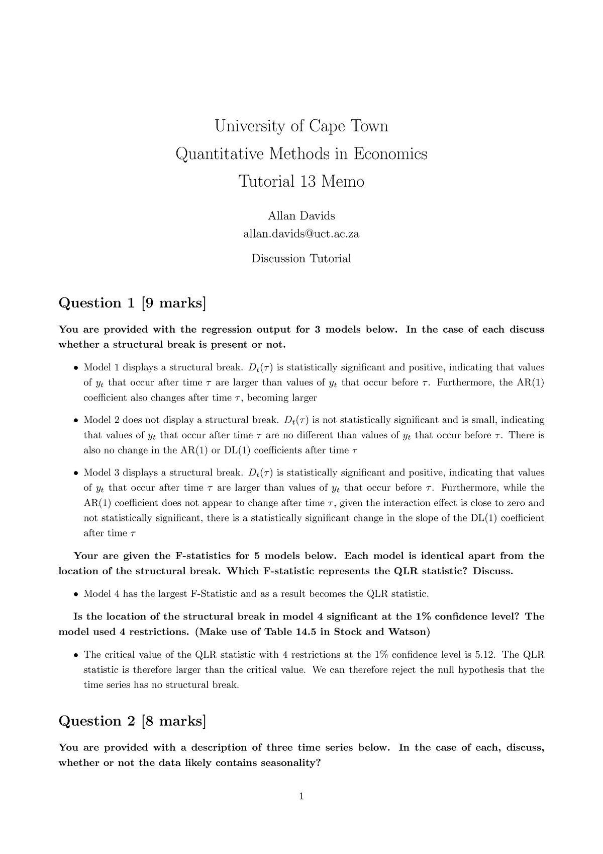 economics case study memo