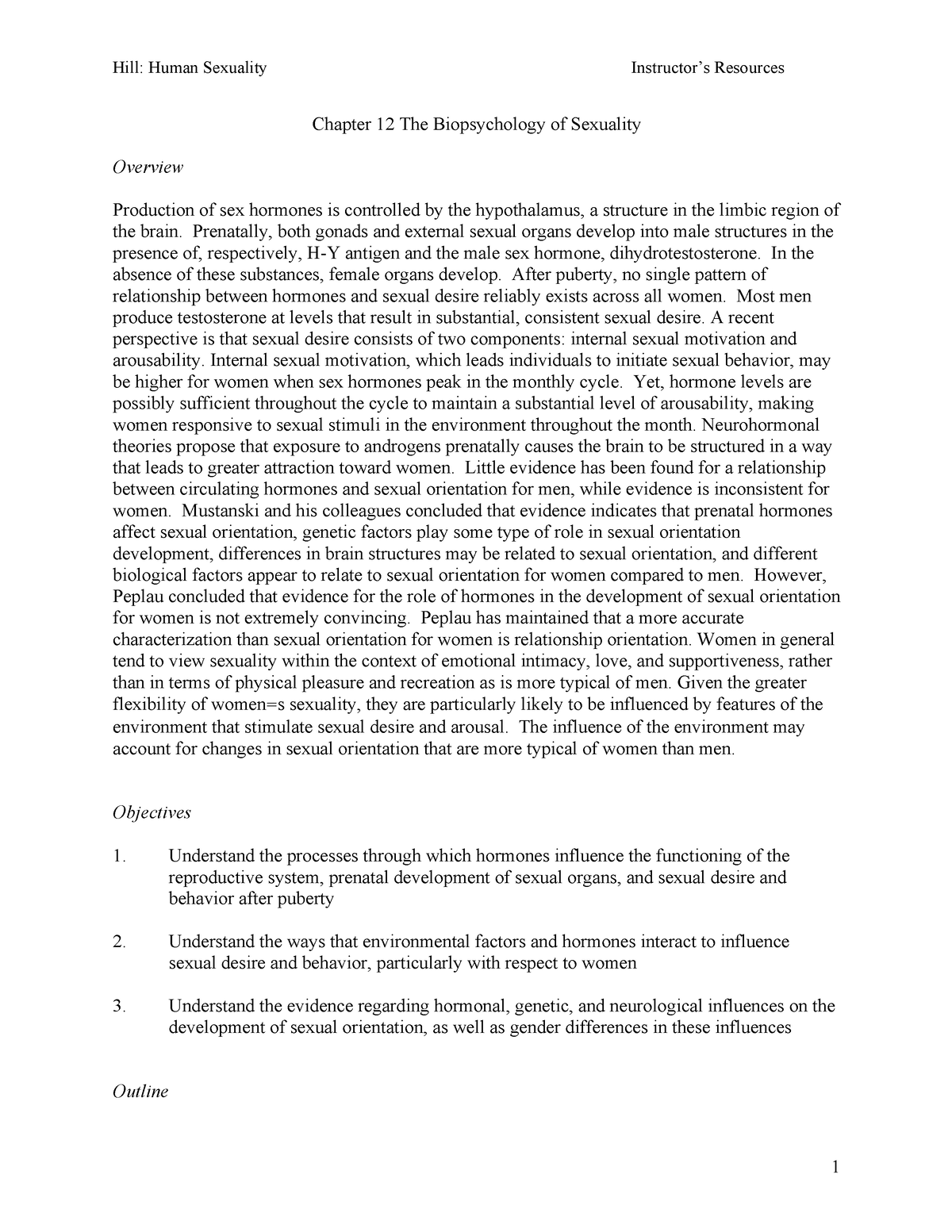 Chapter 12 Overview Chapter 12 The Biopsychology Of Sexuality Overview Production Of Sex 