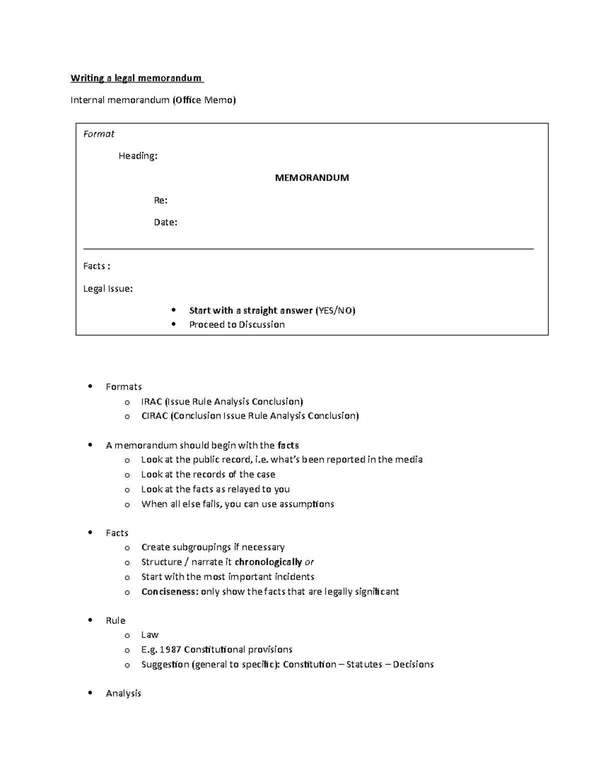 Legal Memo Notes Writing a legal memorandum Internal memorandum