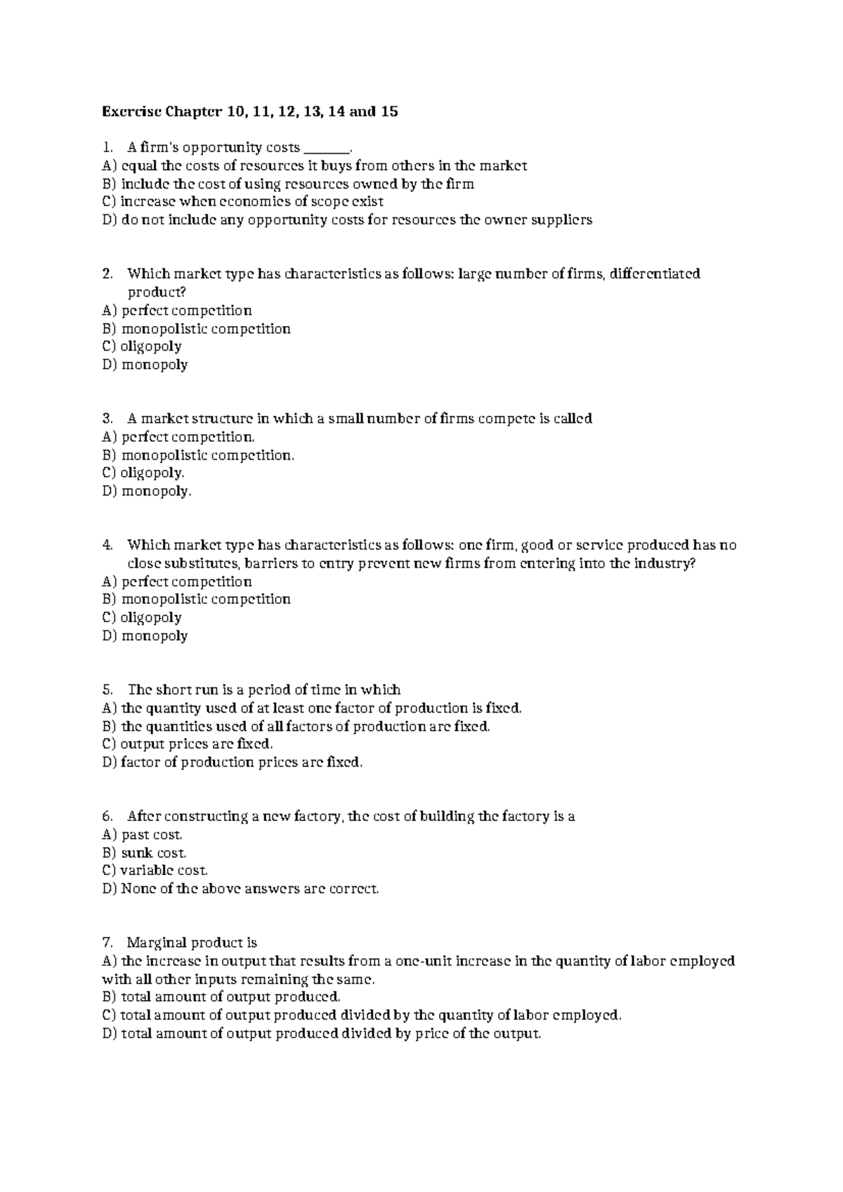 Exercise chapter 10 11 12 13 14 15 student - Exercise Chapter 10, 11 ...