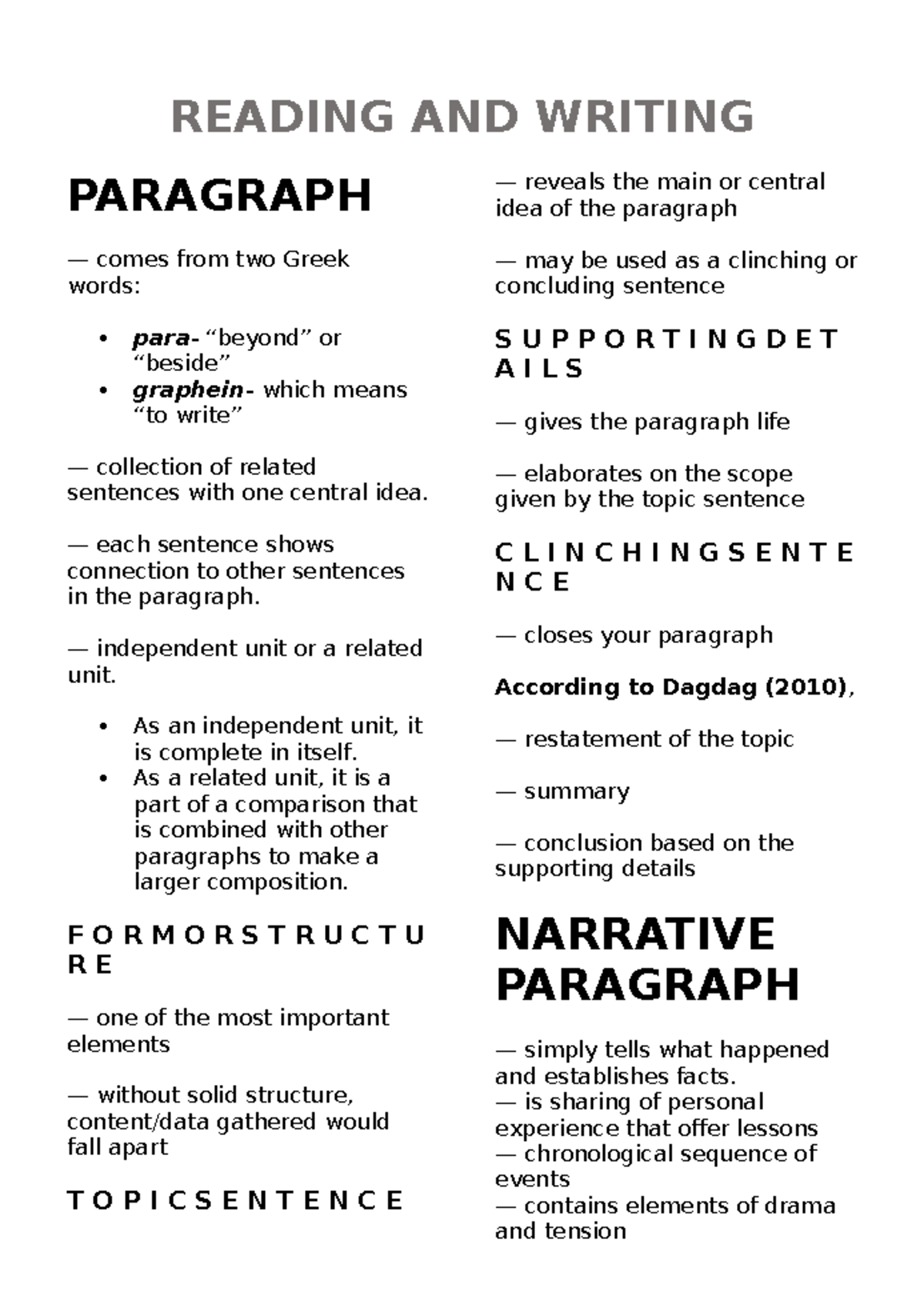 Reading and writing lesson 1 - READING AND WRITING PARAGRAPH — comes ...