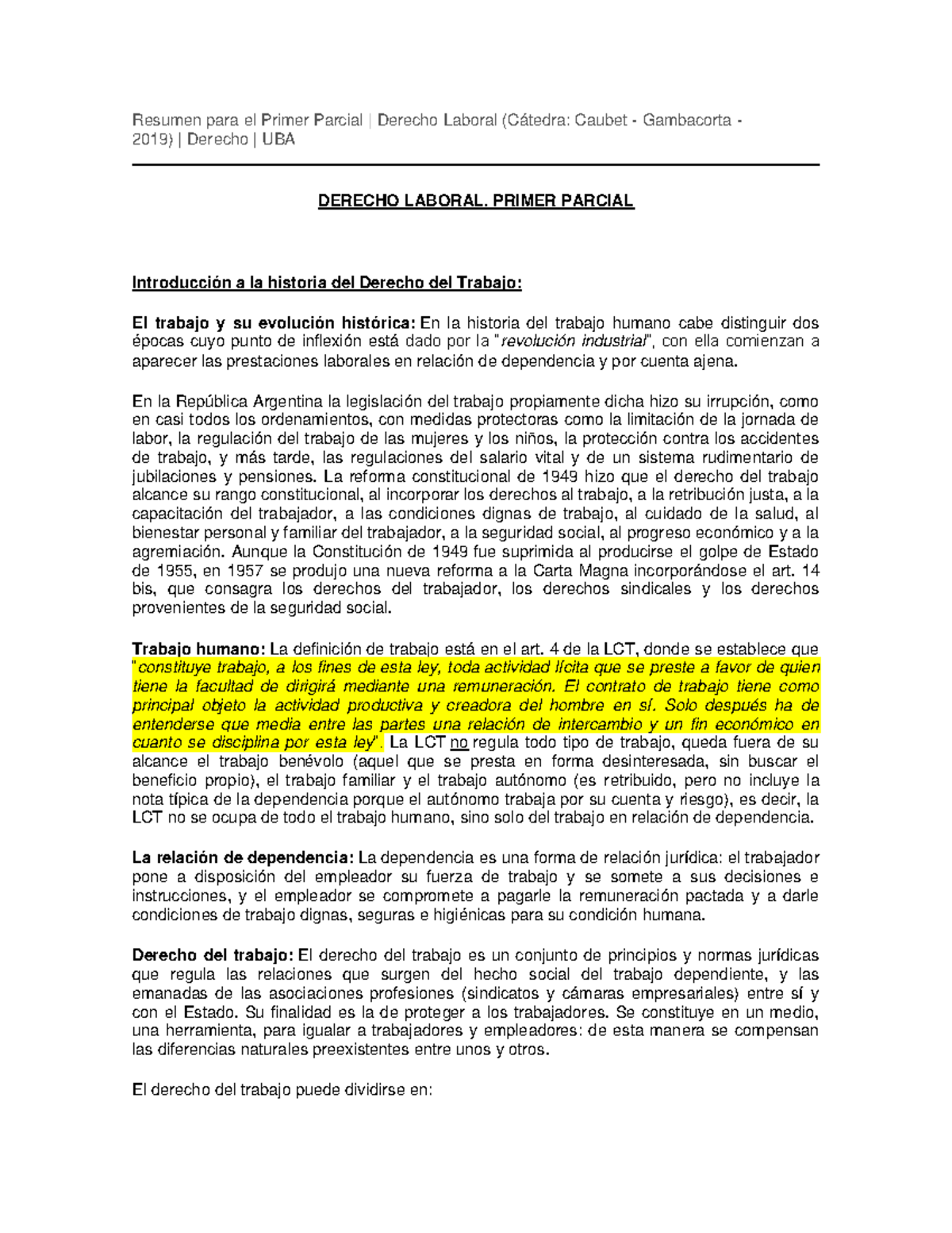Resumen para el Primer Parcial Laboral - Resumen para el Primer Parcial ...