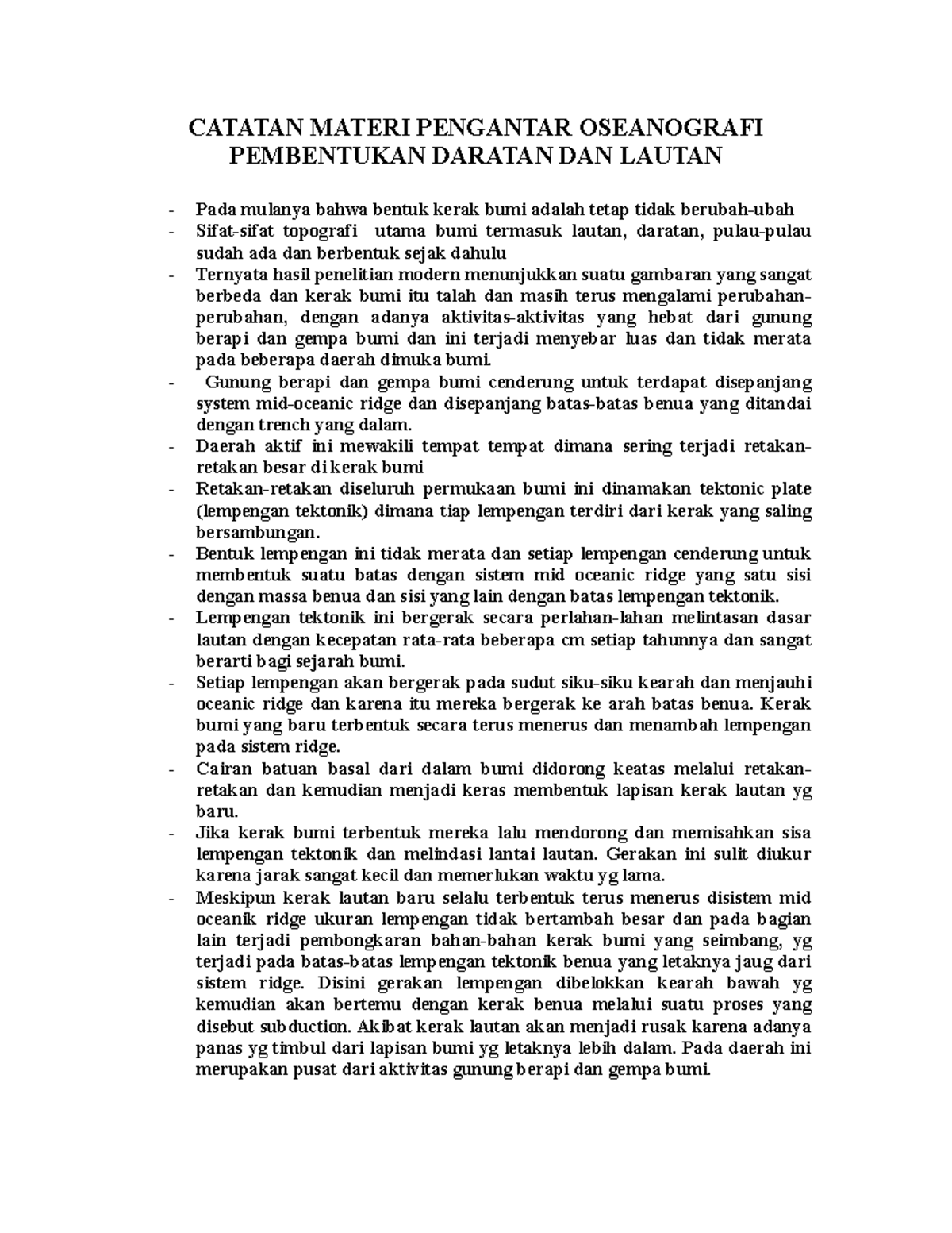 Catatan Materi Pengantar Oseanografi Pembentukan Daratan DAN Lautan ...