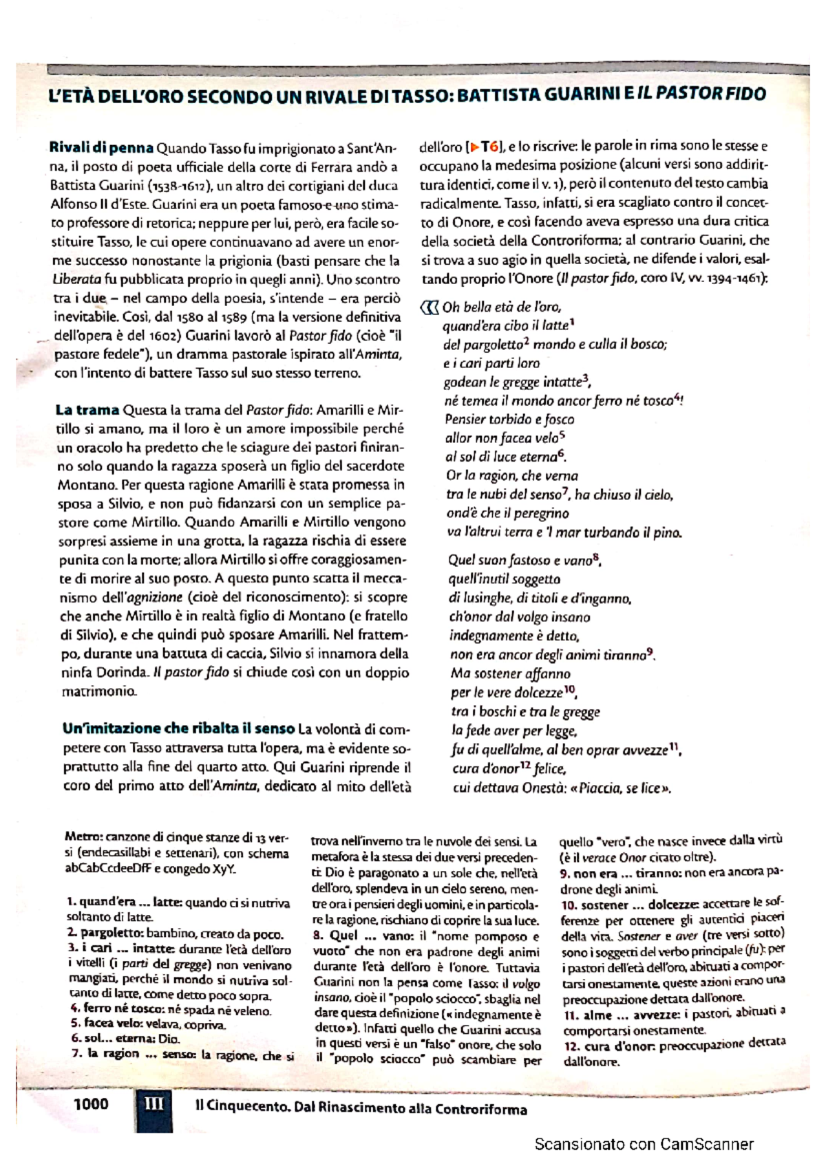 Coro Aminta Letteratura Italiana Studocu