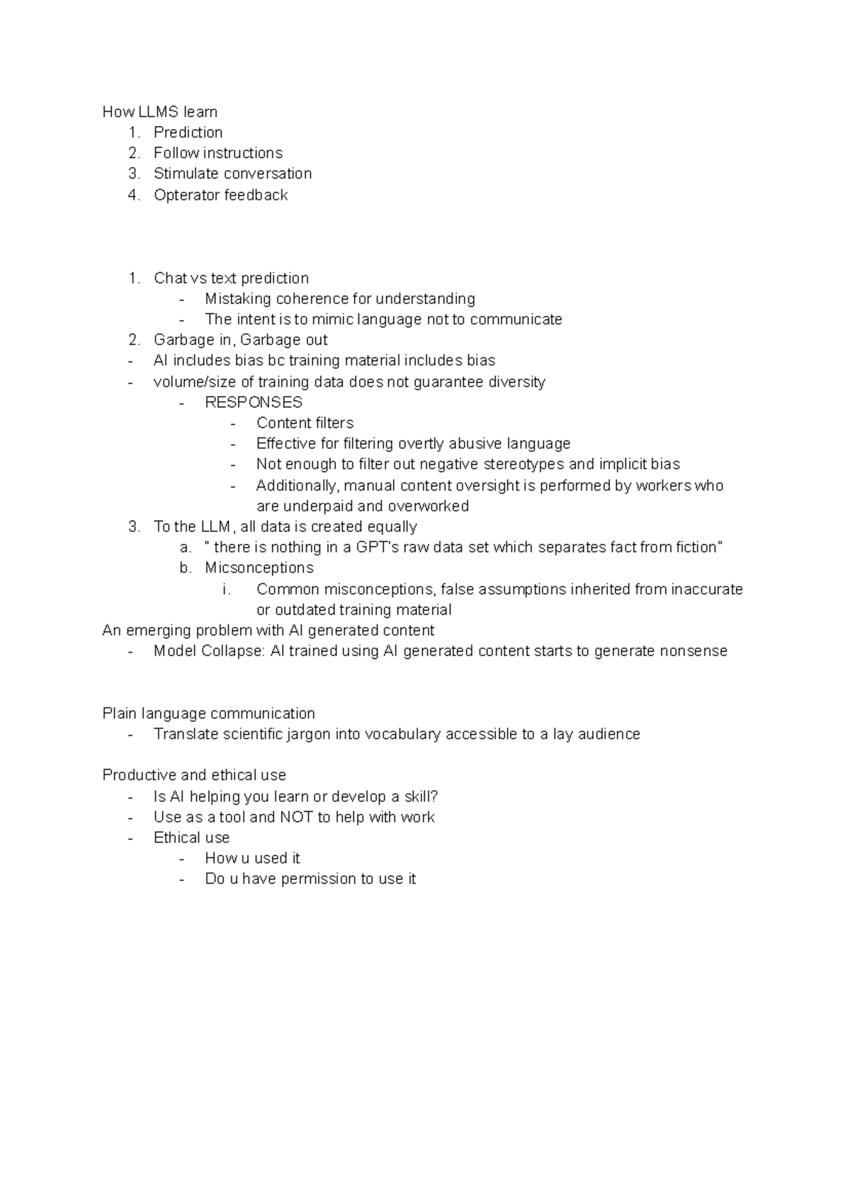 Social Sciences AI lecture notes - How LLMS learn 1. Prediction 2 ...