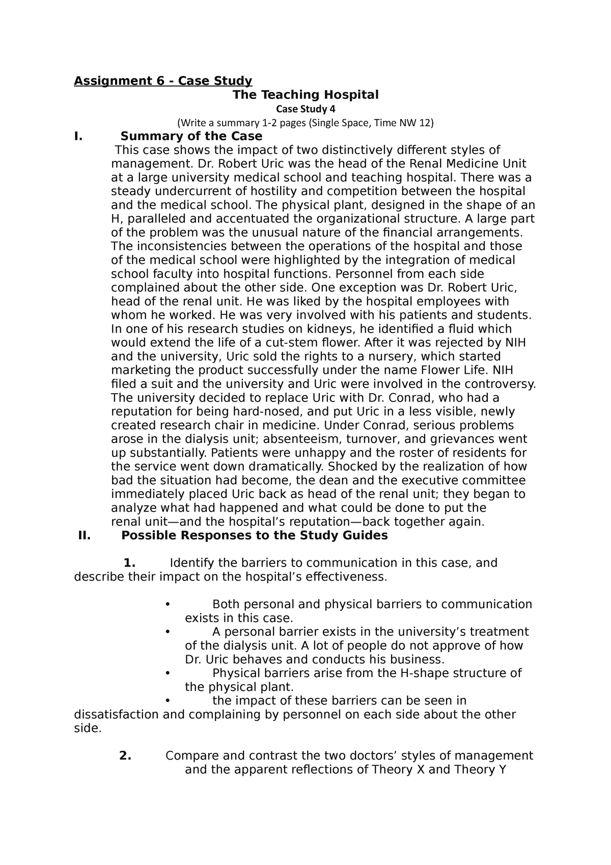 the teaching hospital case study