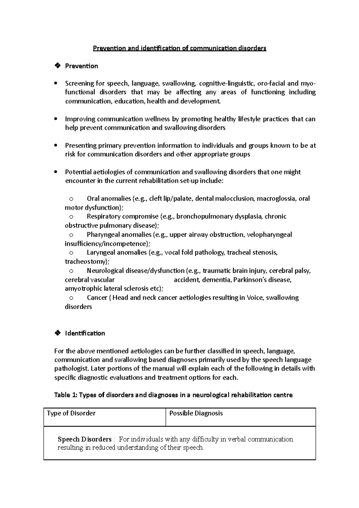 Prevention and identification of communication disorders - Improving ...