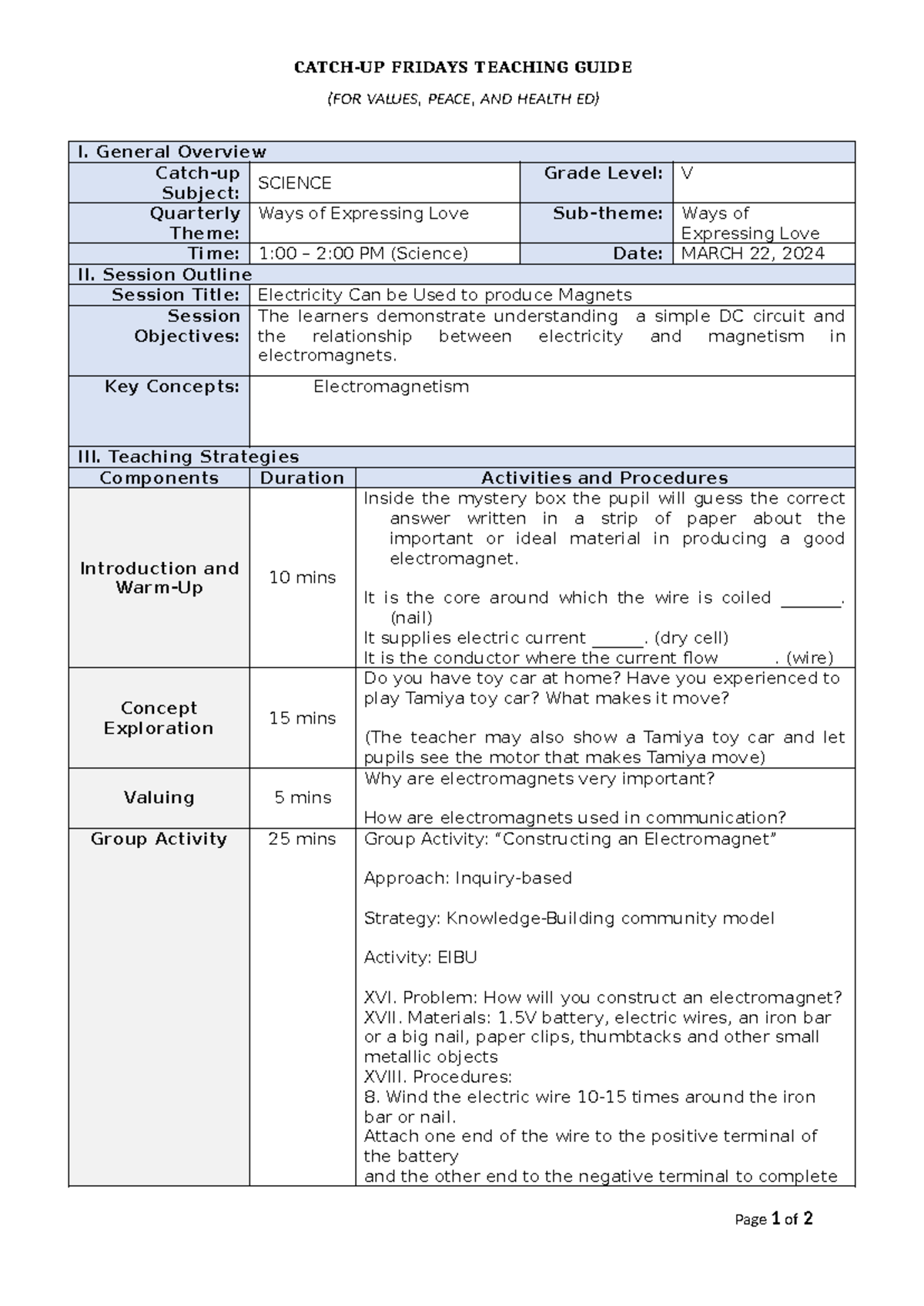 Grade 5-Science Catch-UP Friday - CATCH-UP FRIDAYS TEACHING GUIDE (FOR ...