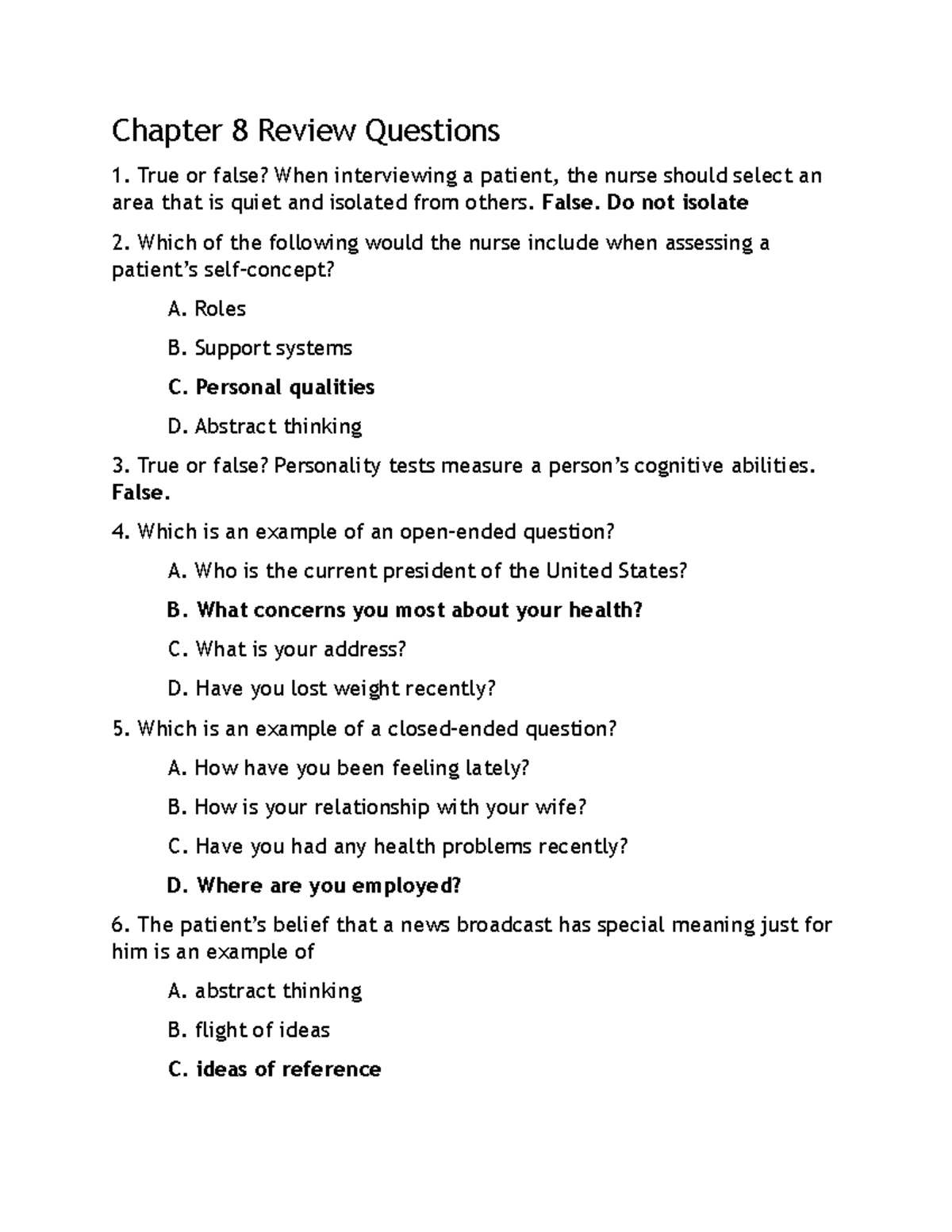 Chapter 8 Review Questions - Chapter 8 Review Questions True Or False ...