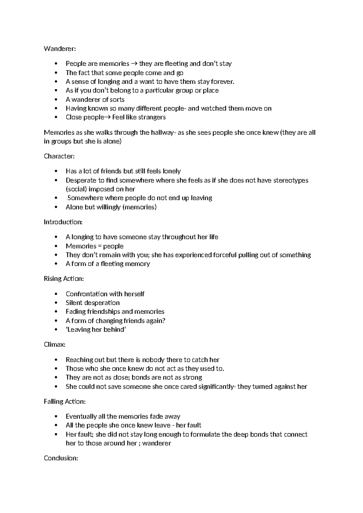 Story Plan Task 2 - Wanderer: People are memories → they are fleeting ...