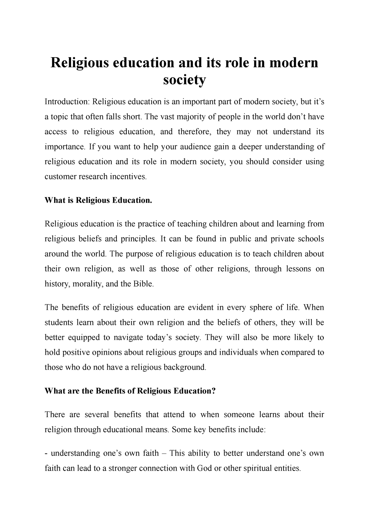 role of religion in education essay