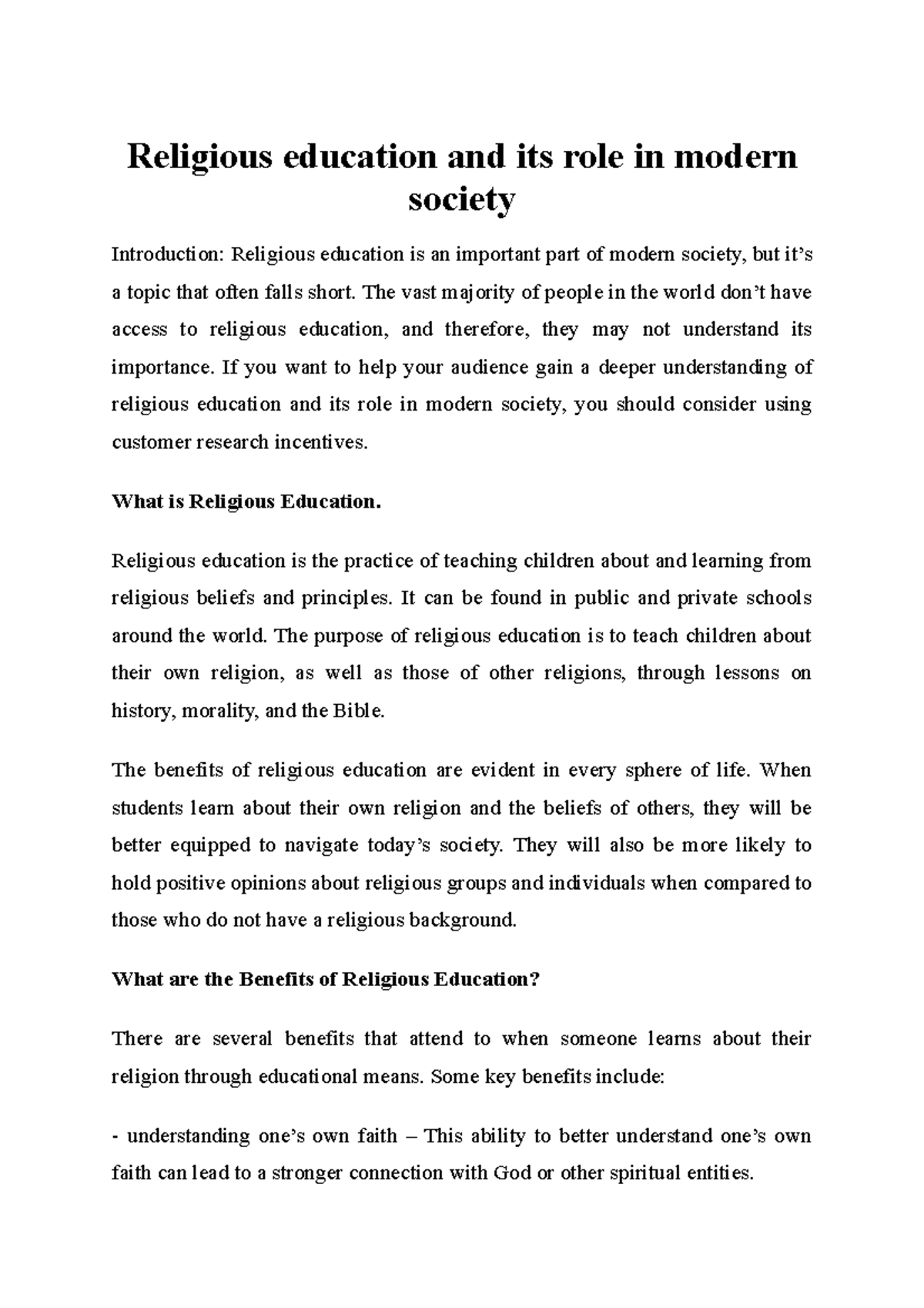 essay on religious education