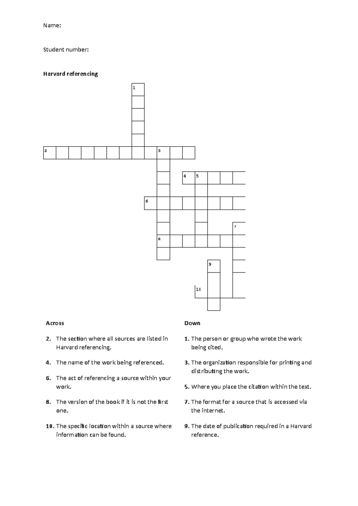 Harvard referencing - Name: Student number: Harvard referencing Across ...