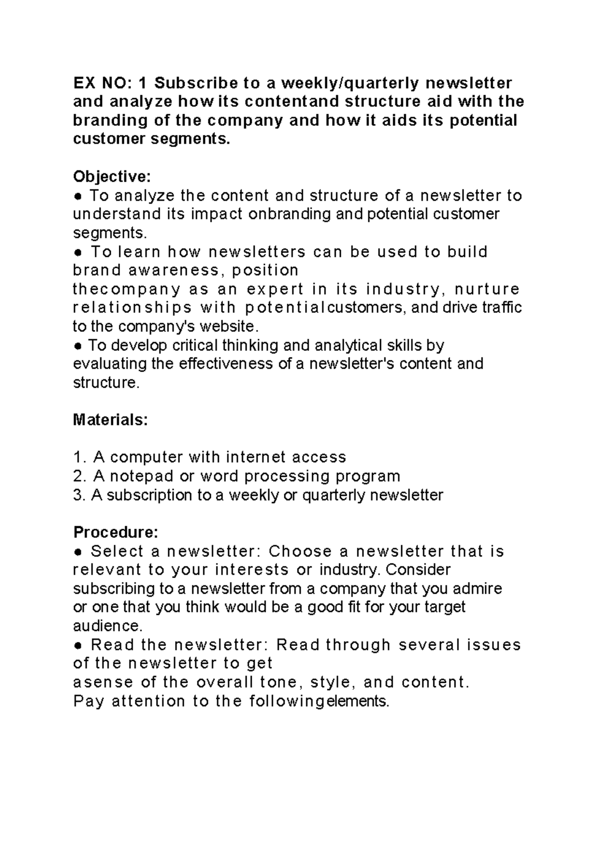 Digital marketing lab - DSGTRI789P - EX NO: 1 Subscribe to a weekly ...