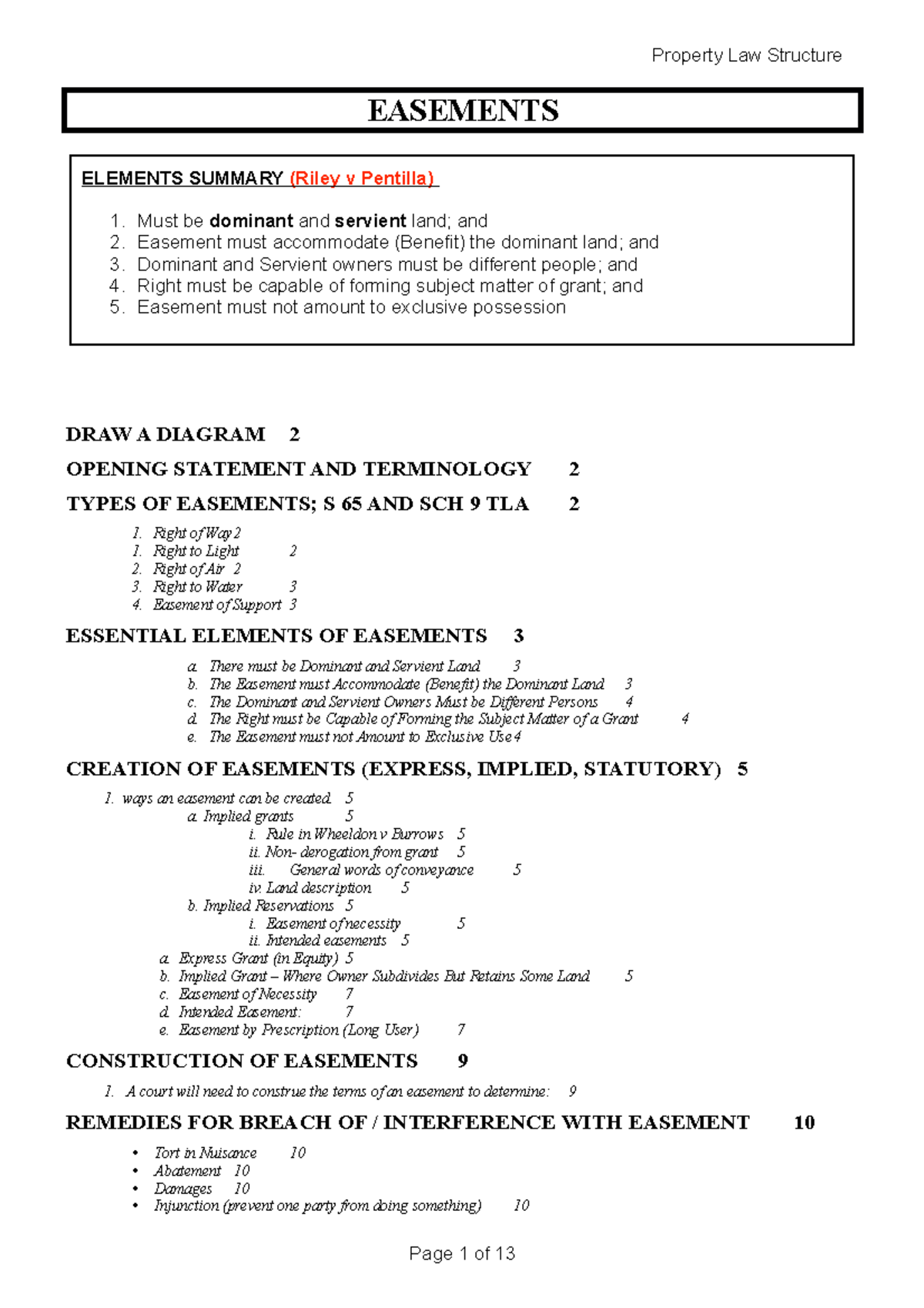 Property Law Easements Property Law Structure EASEMENTS ELEMENTS