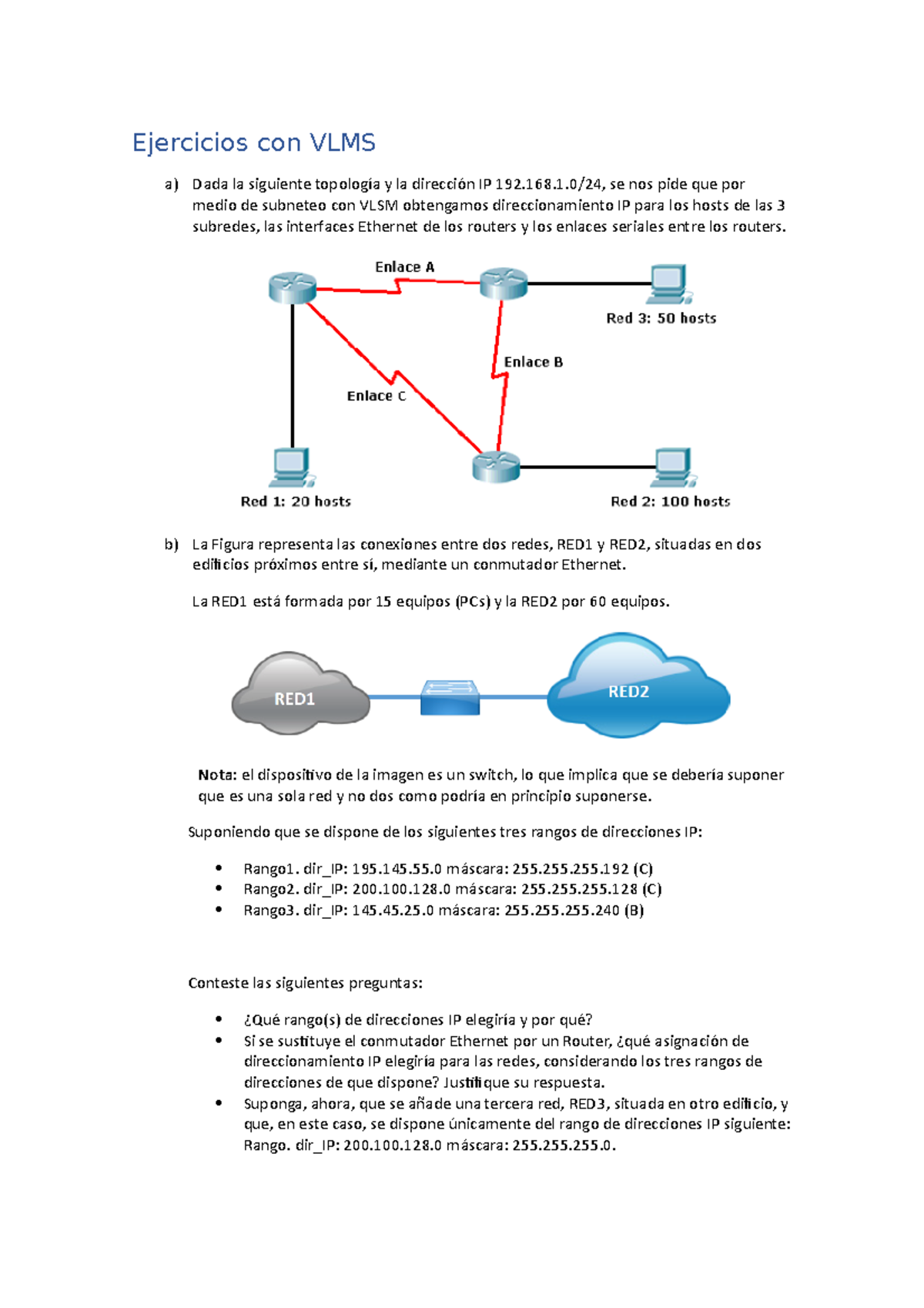 Ejercicios Con VLMS - 168.1/24, Se Nos Pide Que Por Medio De Subneteo ...