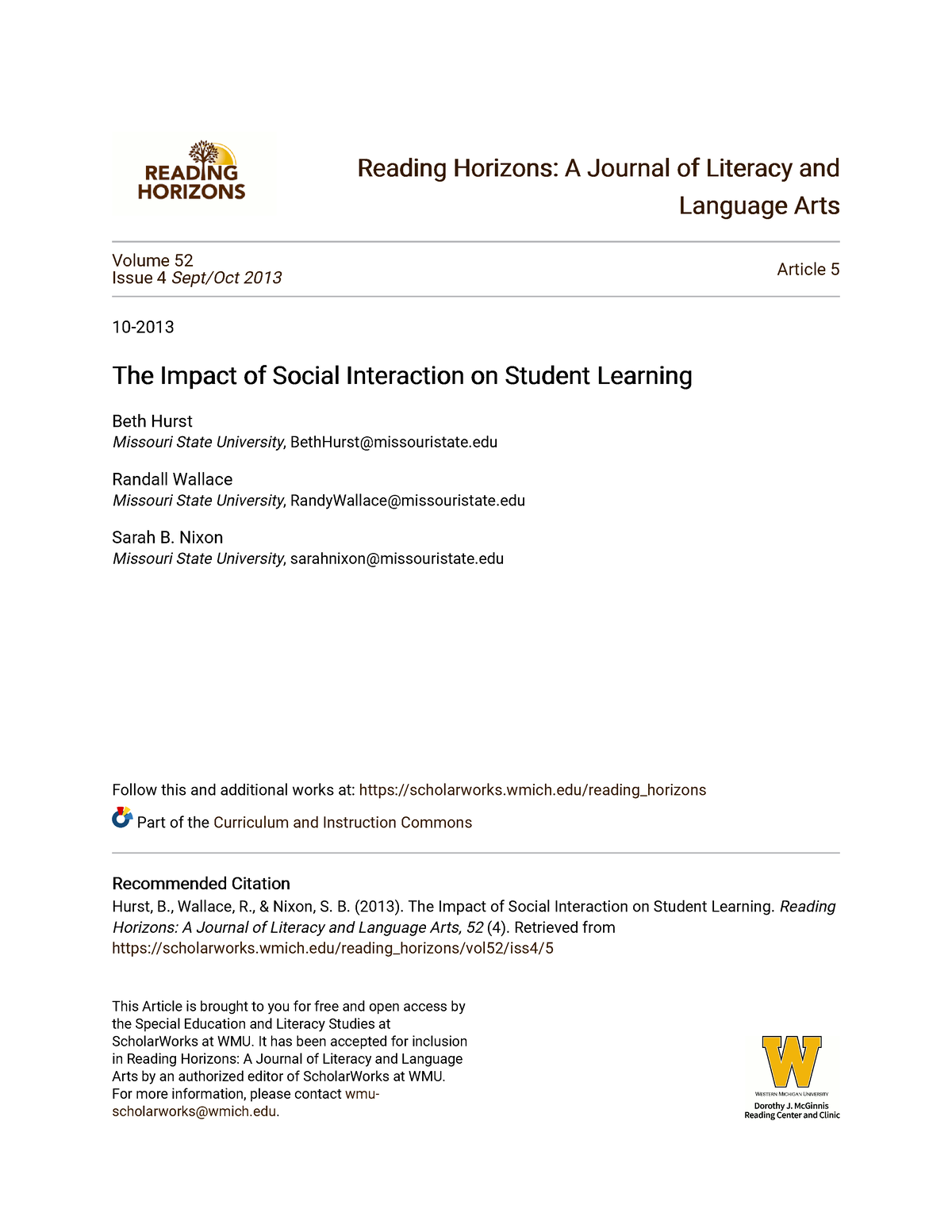 impact of social interaction on student learning research paper