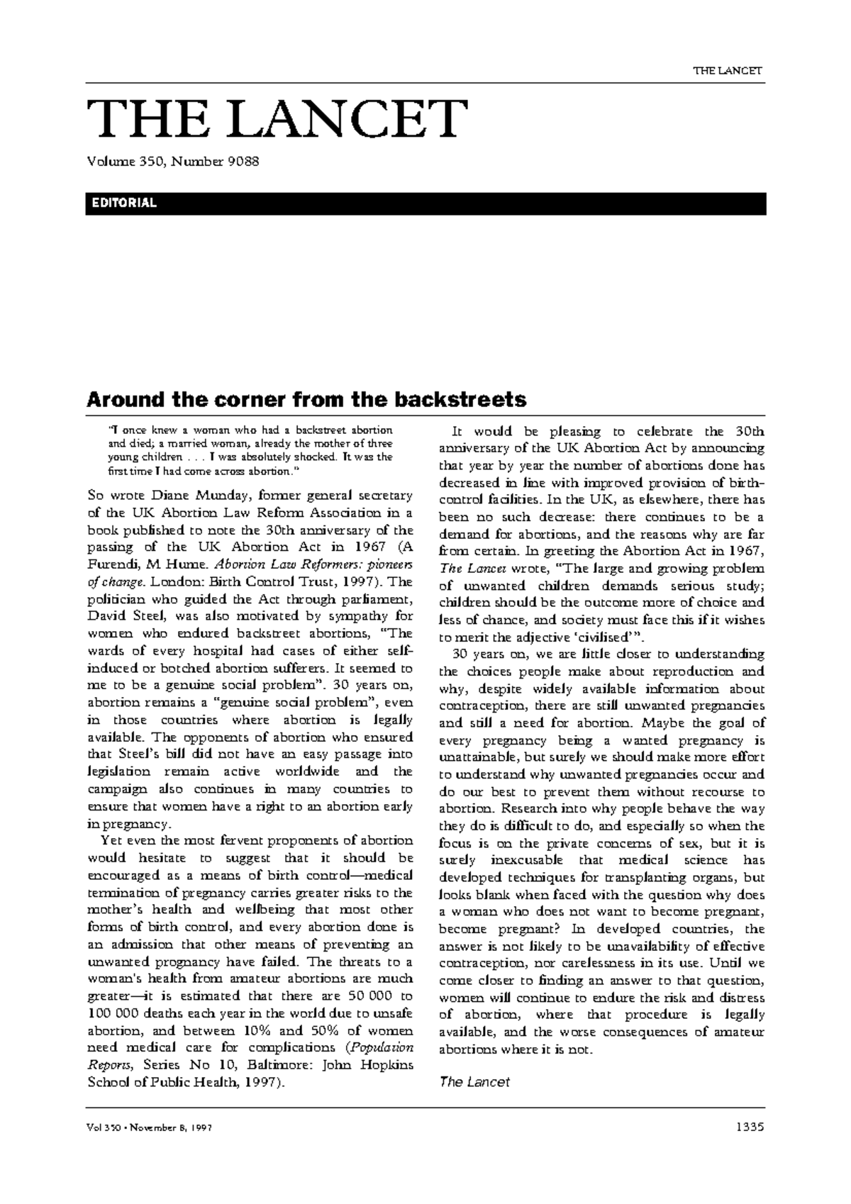 Aroundthecornerfromthebackstreets lancet THE LANCET Vol 350