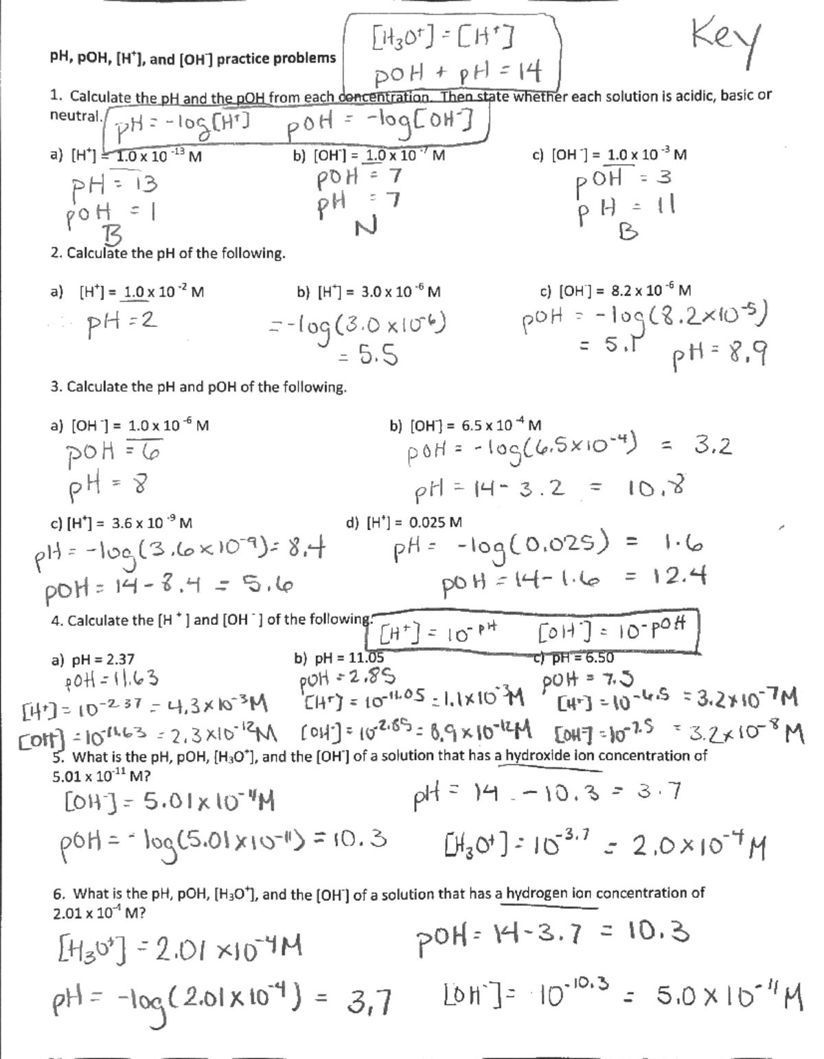 A Reference (ph poh and concentration practice) - Biology - Studocu