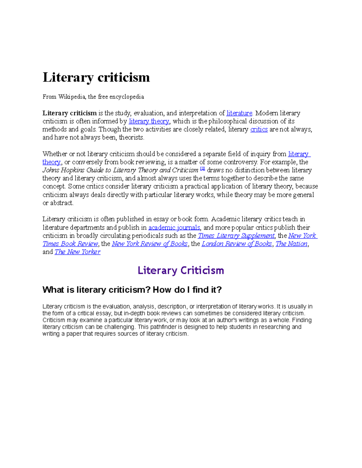 Intro to the Literary-criticism - BSED Major in English - CDD - Studocu