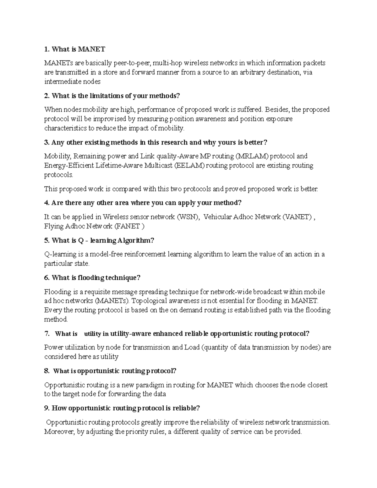 Question and answers - computer networks - Dr.U.Sridevi - What is MANET ...
