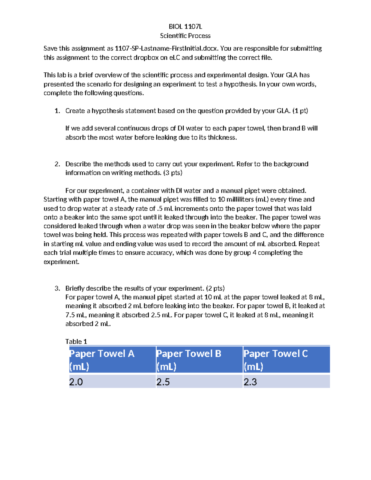 1107 SP Strub G - 1107 SP assignment - BIOL 1107L Scientific Process ...