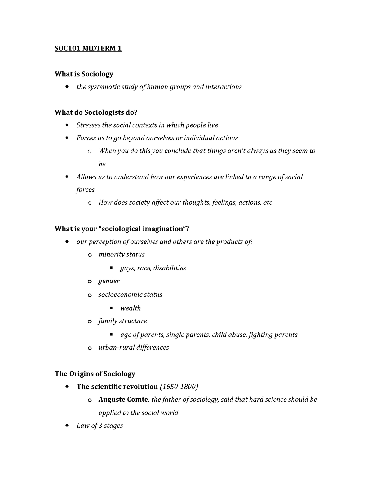 Introduction To Sociology Exam Practice Questions Soc101 Midterm 1 What Is Sociology The