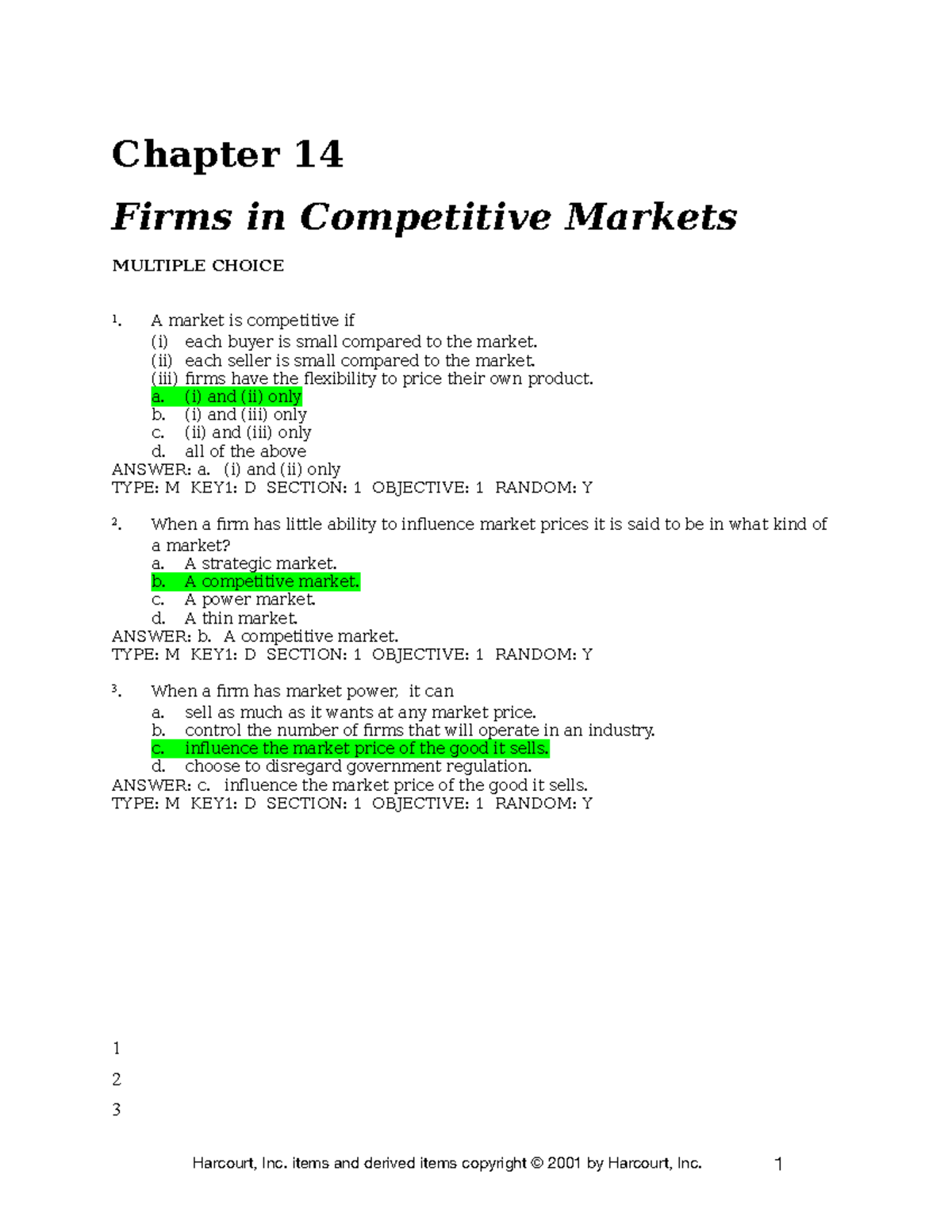 Chap14 - Aesegvad - Chapter 14 Firms In Competitive Markets MULTIPLE ...