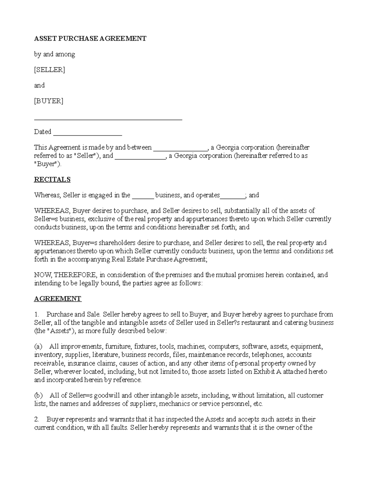 Asset Purchase Agreement Simple - Asset Purchase Agreement And Among 