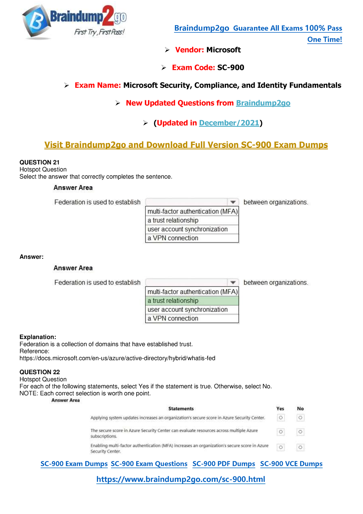 SC-900 Reliable Dumps Sheet