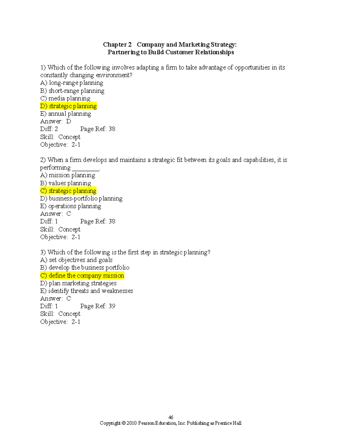 Multiple Choice Principle Of Marketing Chap 2 - Studocu