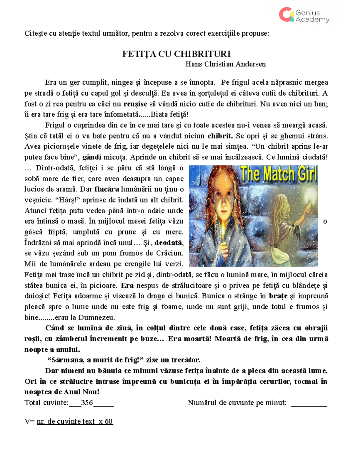 Fetița cu chibrite - materiale didactice pentru copii - Citeşte cu ...