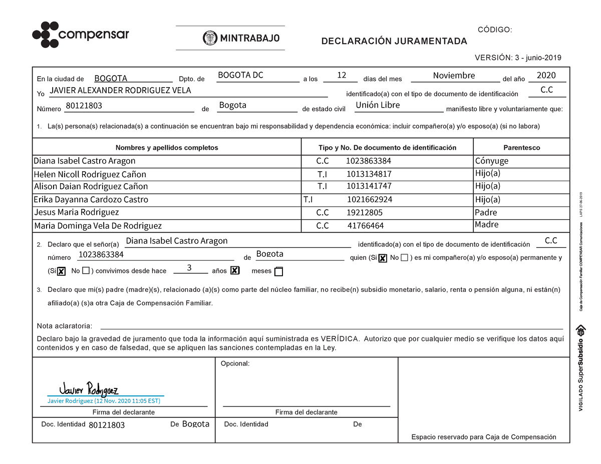 Declaración Juramentada Compensar - DECLARACIÓN JURAMENTADA CÓDIGO ...