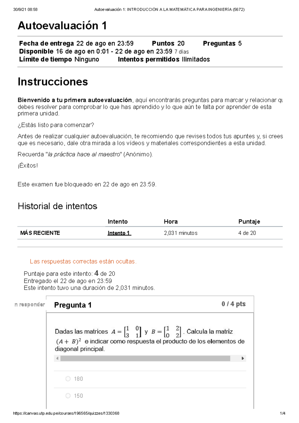 Autoevaluación 1 Introducción A LA Matemática PARA Ingeniería (5672 ...